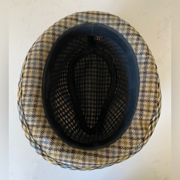 Vintage Snap-Back Crushable Wool Plaid Brown Blue Houndstooth Fedora Hat 7 1/8 - Picture 8 of 10